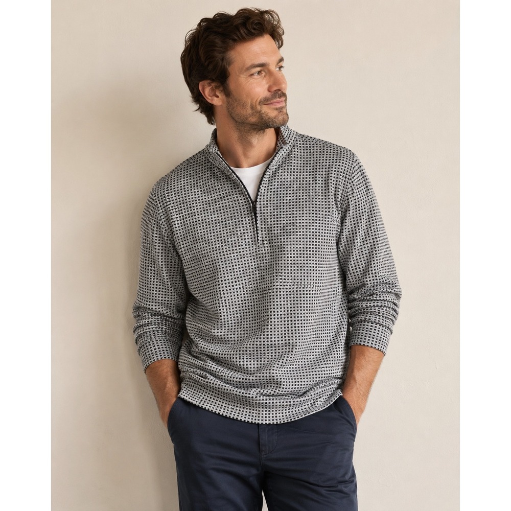 Black Clover Mens XL Quarter Zip Pullover Black White Micro Check Golf Sweater